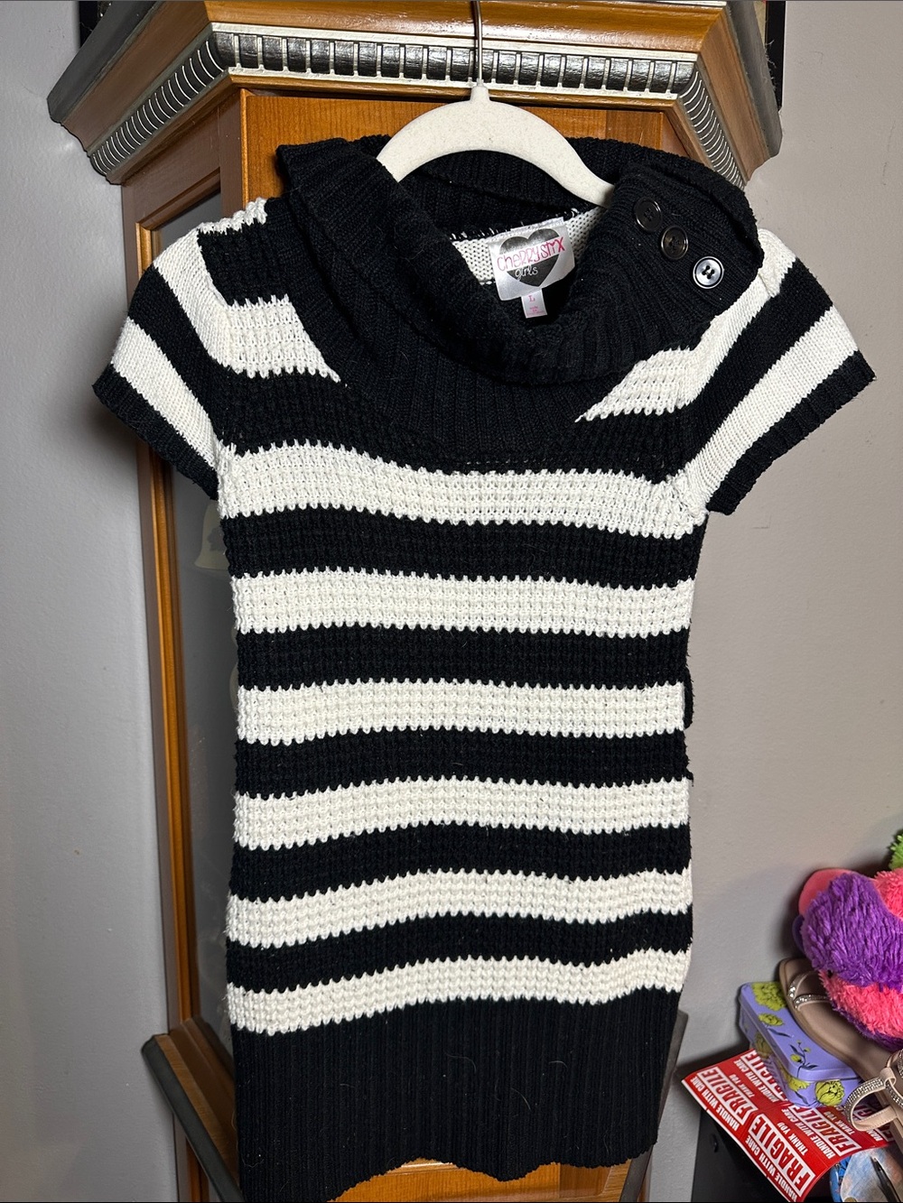 CherryStix Girls y2k  Black & White Striped Cowl Neck Sweater